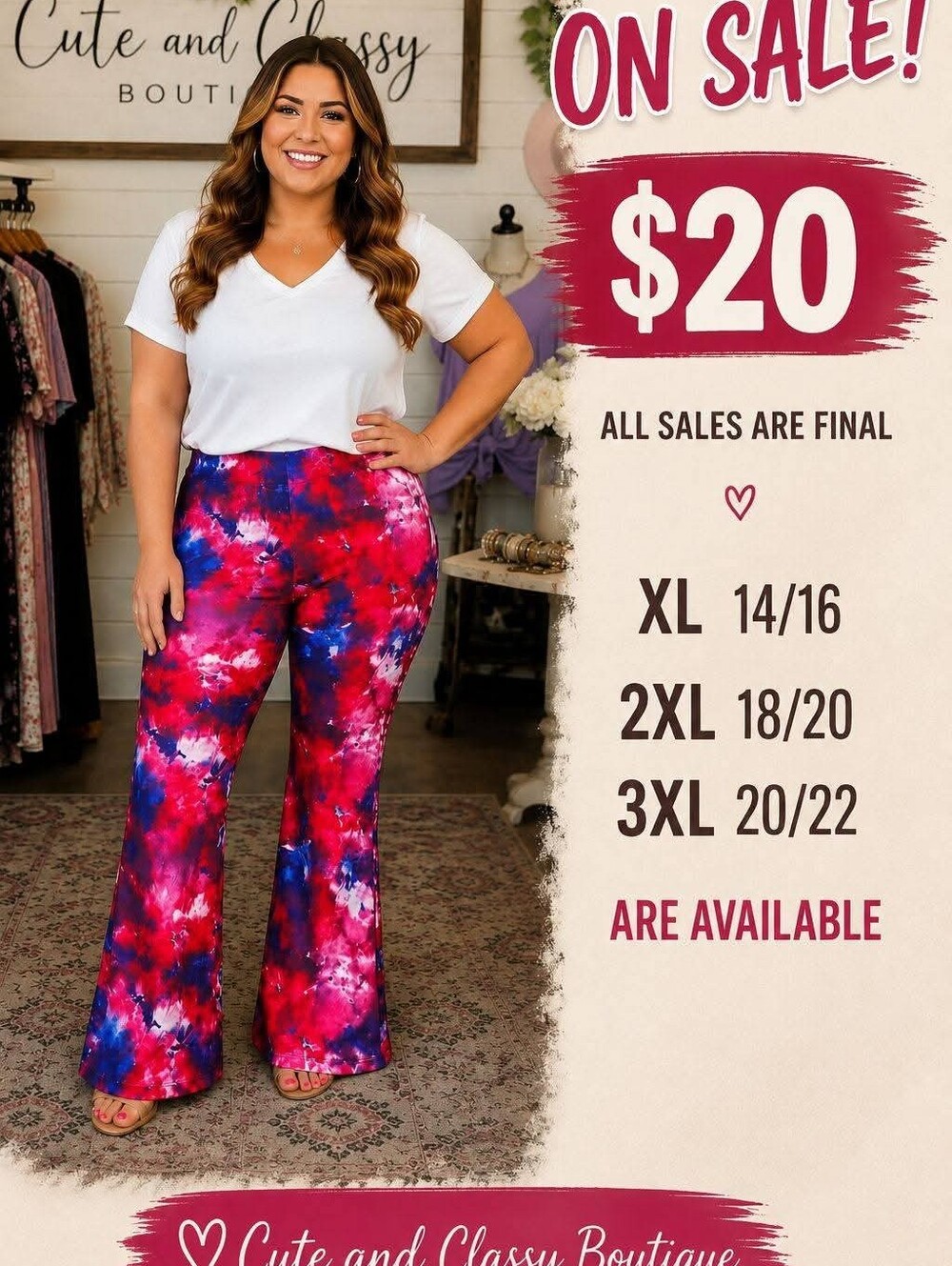 Women’s Tie-Dye Flare Pants — Red/Pink/Blue (Plus Sizes)